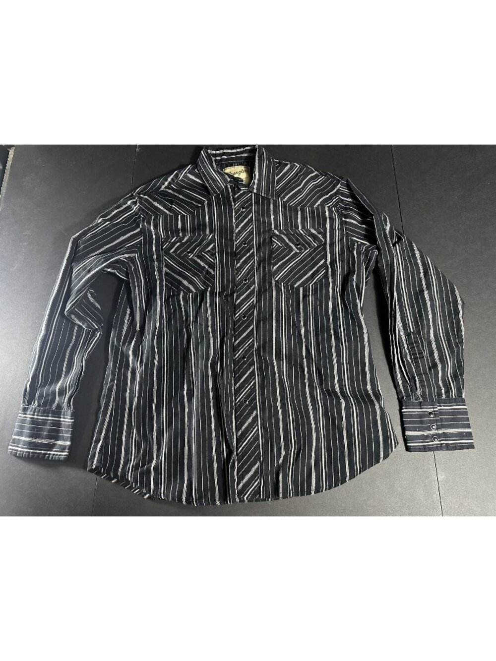Wrangler Western Fashion Snap Shirt Stripe Black L Long Sleeve Mens Cowboy Style